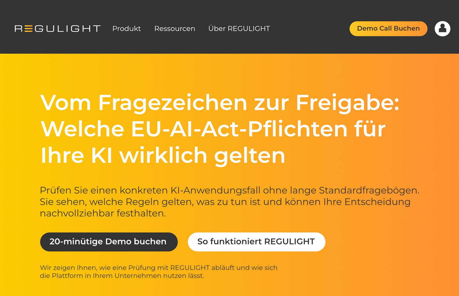 REGULIGHT website design with headline and orange gradient