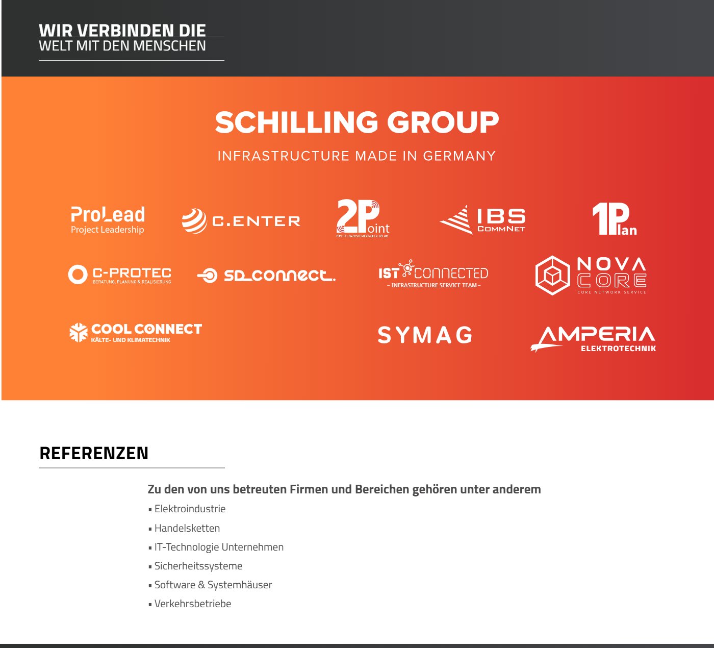 Amperia design: SCHILLING GROUP section with all group company logos