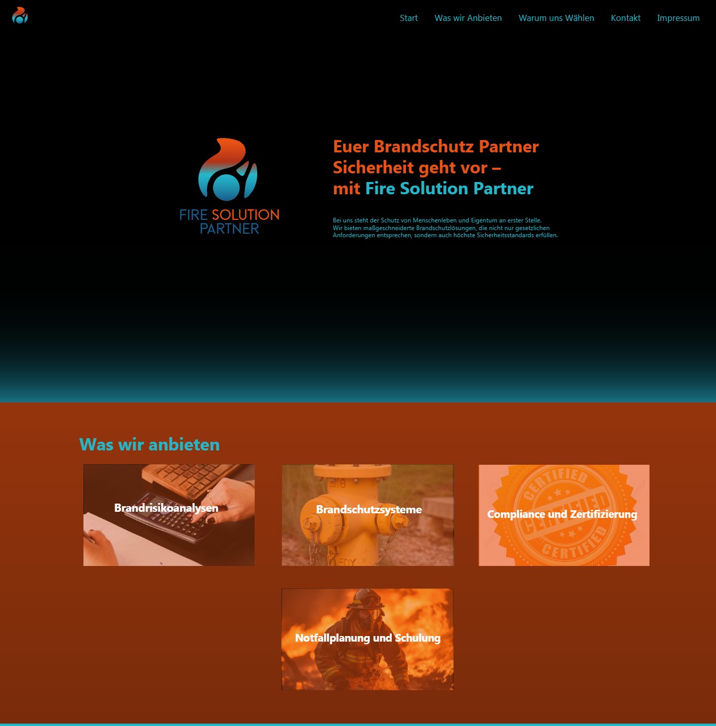 My website design for Fire Solution Partner: hero and services