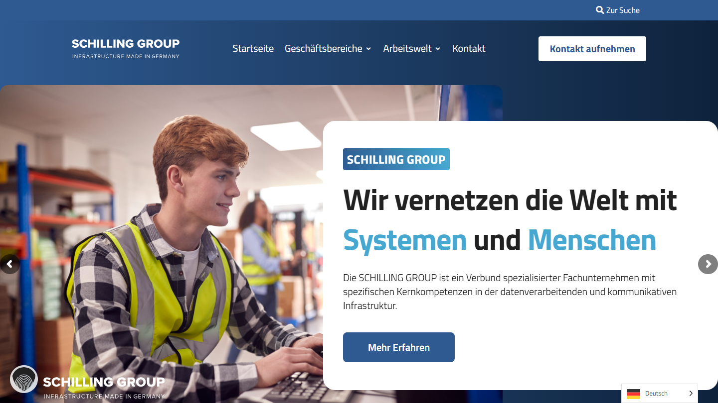 The live SCHILLING GROUP header today, built on my concept: slide for the group