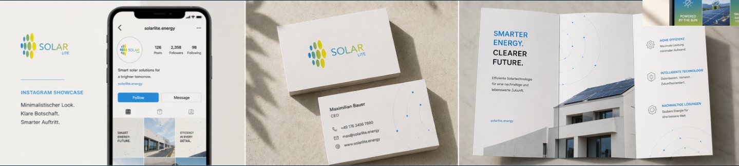 Solar Lite on Instagram, business cards and brochure